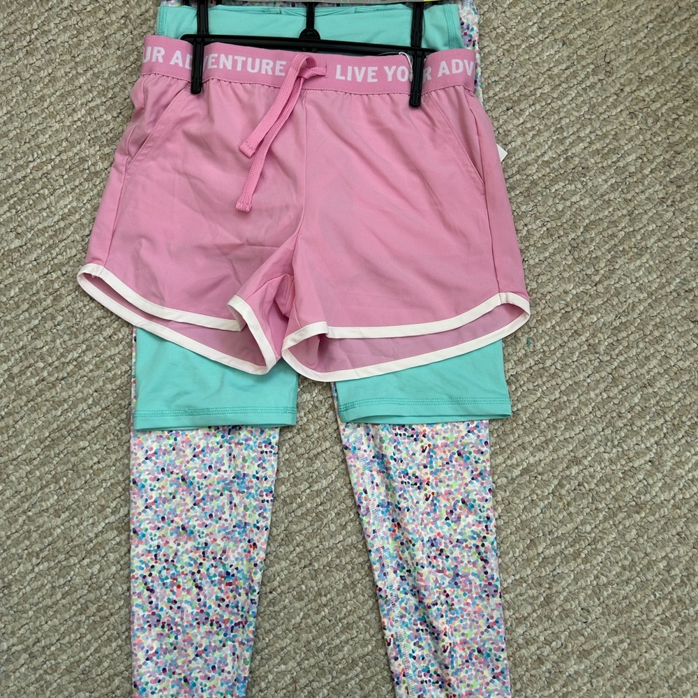 NWT Girl's Eddie Bauer 3pc Active Bottoms Set Leggings Shorts Size M (10/12)